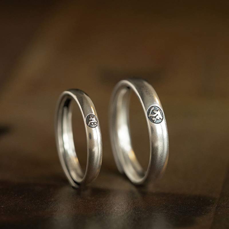 Adjustable 925 Sterling Silver Chinese Zodiac Blessing Ring