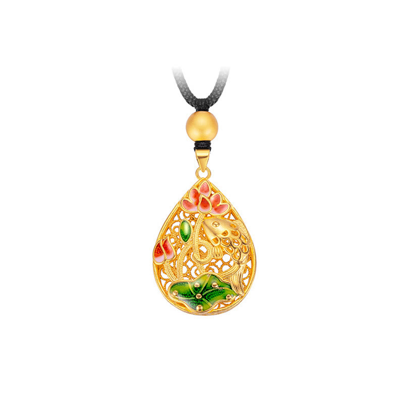 Copper Koi Fish Lotus Necklace 31mm Luck Pendant