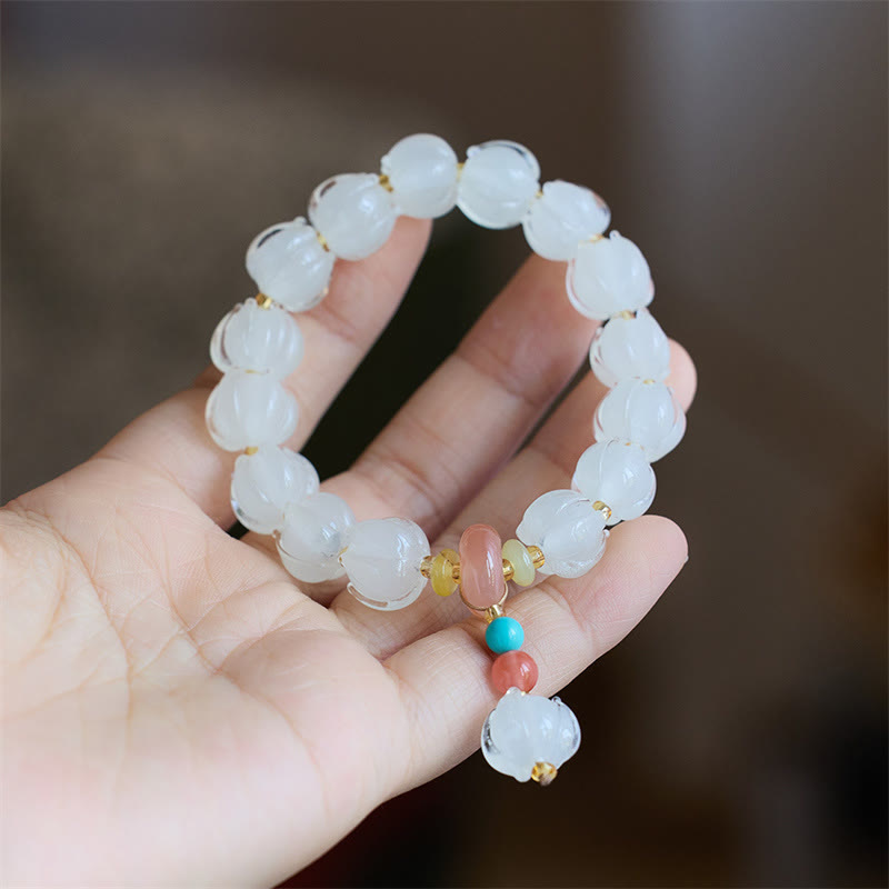Unisex Fluorite Bracelet with Liuli Glass Beads & Dancing Lion Charm