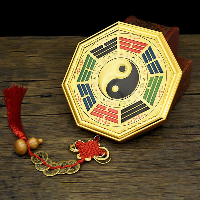 Bagua-Karte, Feng Shui, Energieausgleich, mit fünf Kaisermünzen, 17,5 cm