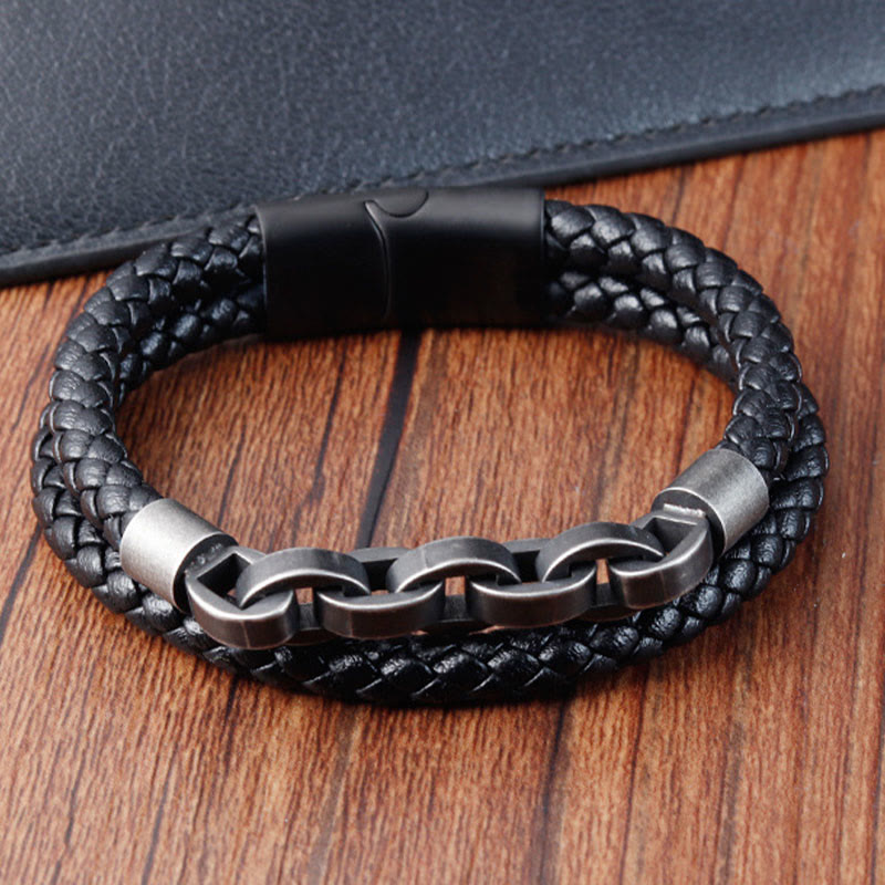 Balance Titanstahl-Lederarmband