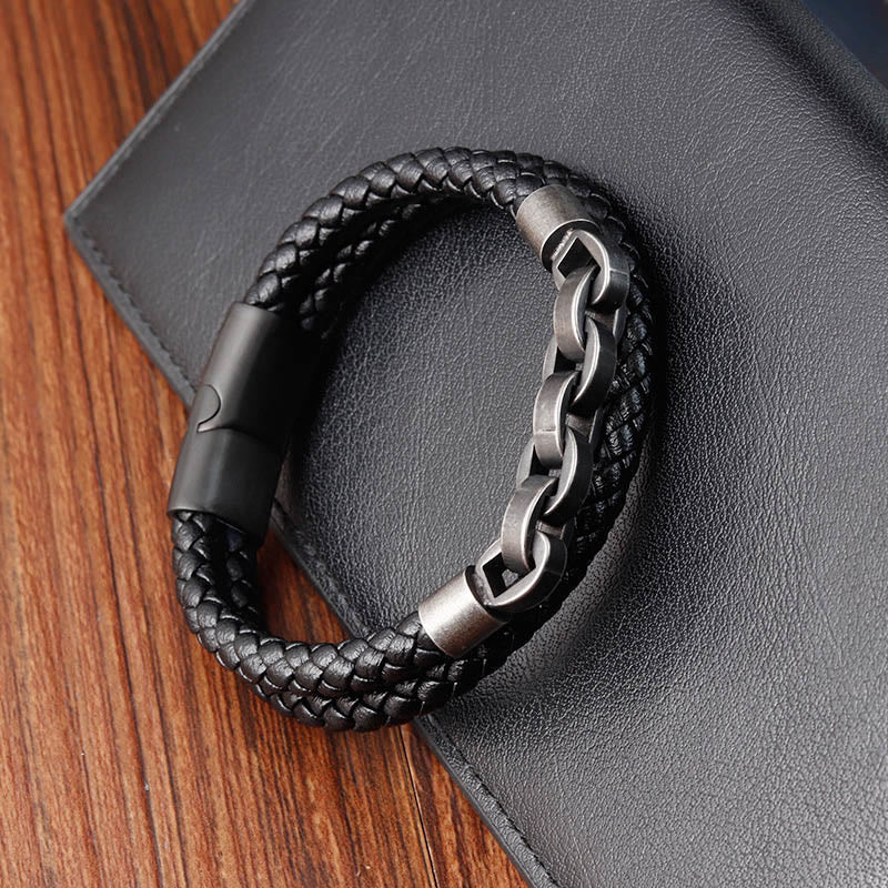 Balance Titanstahl-Lederarmband