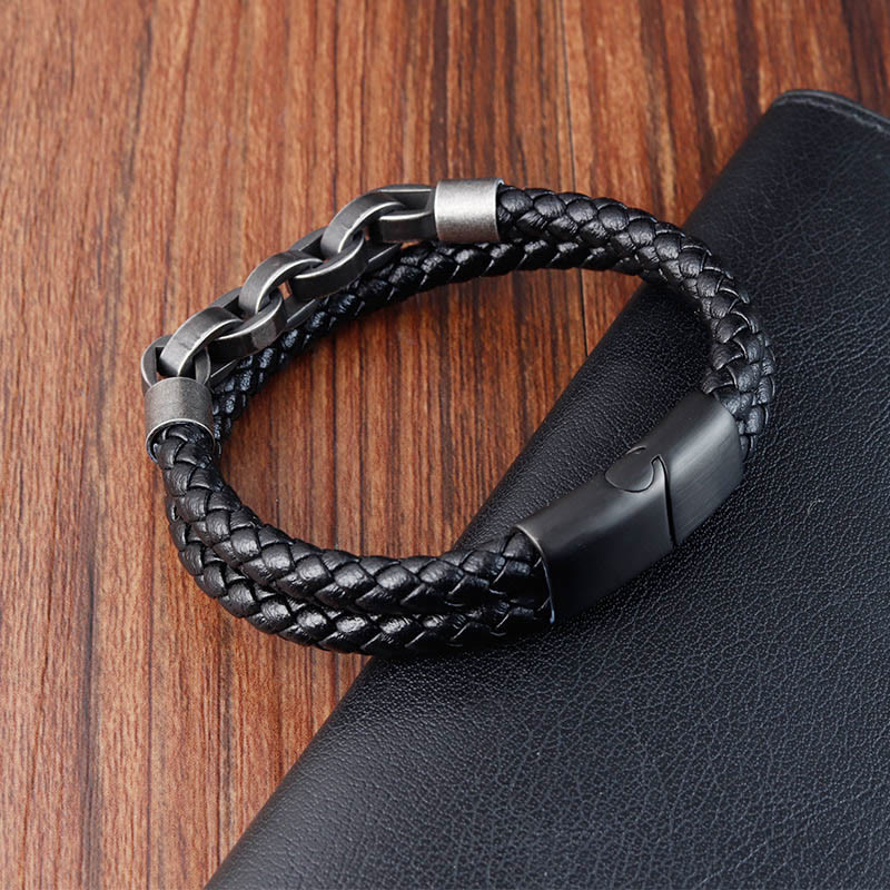 Balance Titanstahl-Lederarmband