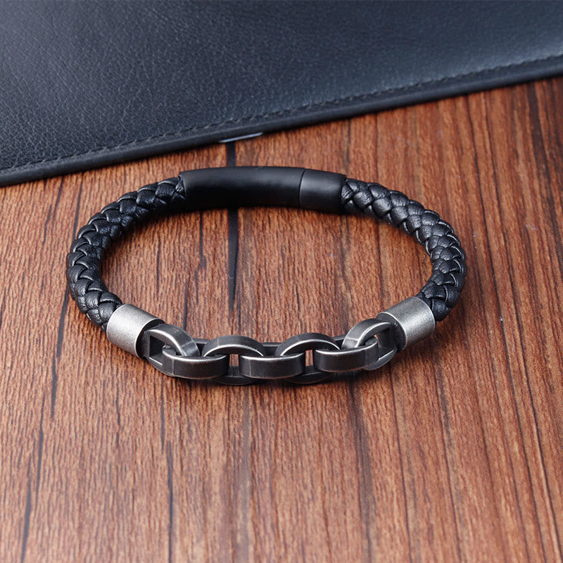 Balance Titanstahl-Lederarmband