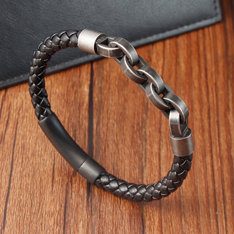 Balance Titanstahl-Lederarmband