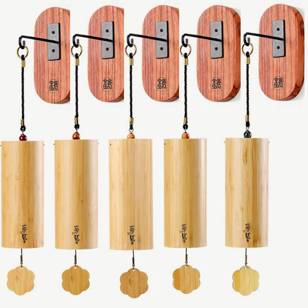 Bamboo 9-Tone Wind Chime: Dm B Em D Bm C Am Dm G Melodies - Planet Series Set (5 pcs) + Wall