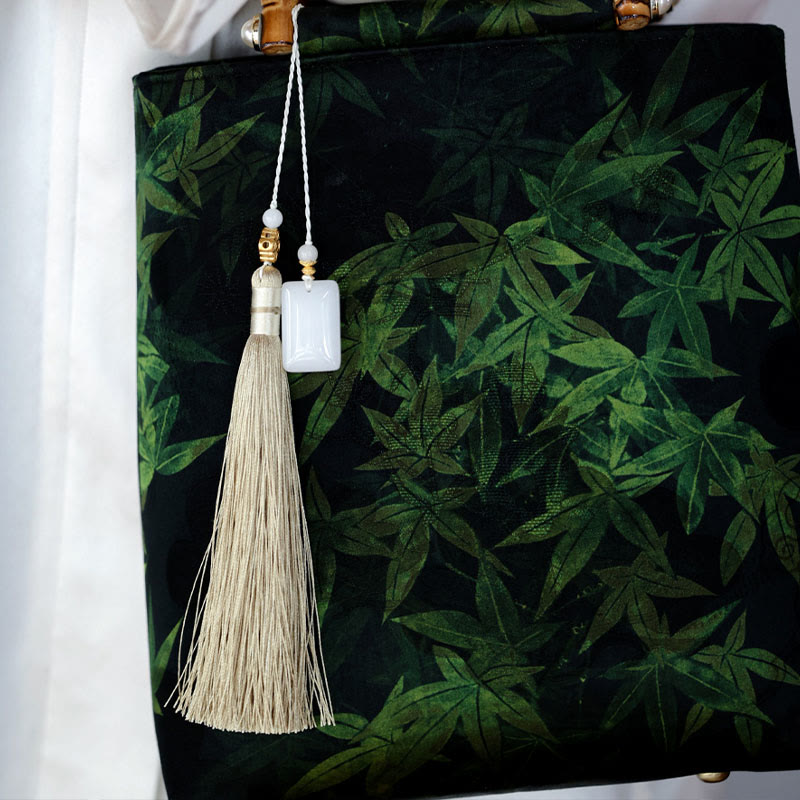 Handtasche mit Bambusblättern, Schmetterlings-Koi-Fisch und Jadegriffen