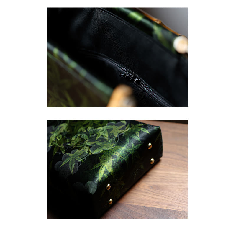 Handtasche mit Bambusblättern, Schmetterlings-Koi-Fisch und Jadegriffen