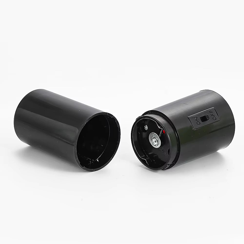 Black cylindrical battery compartment split in two for Battery-Powered Kinetic Wind Spinner Motor