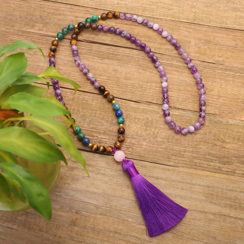 Tibetan Amethyst Purify Bracelet Set with Tiger Eye & Lazurite