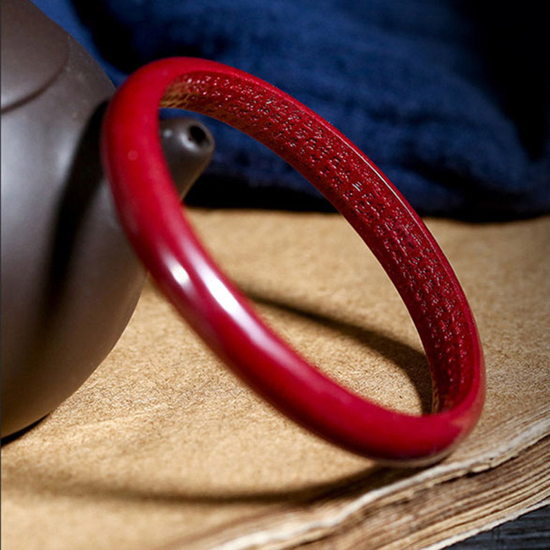 Unisex Cinnabar Blessing Bangle Bracelet 55-56mm Engraved