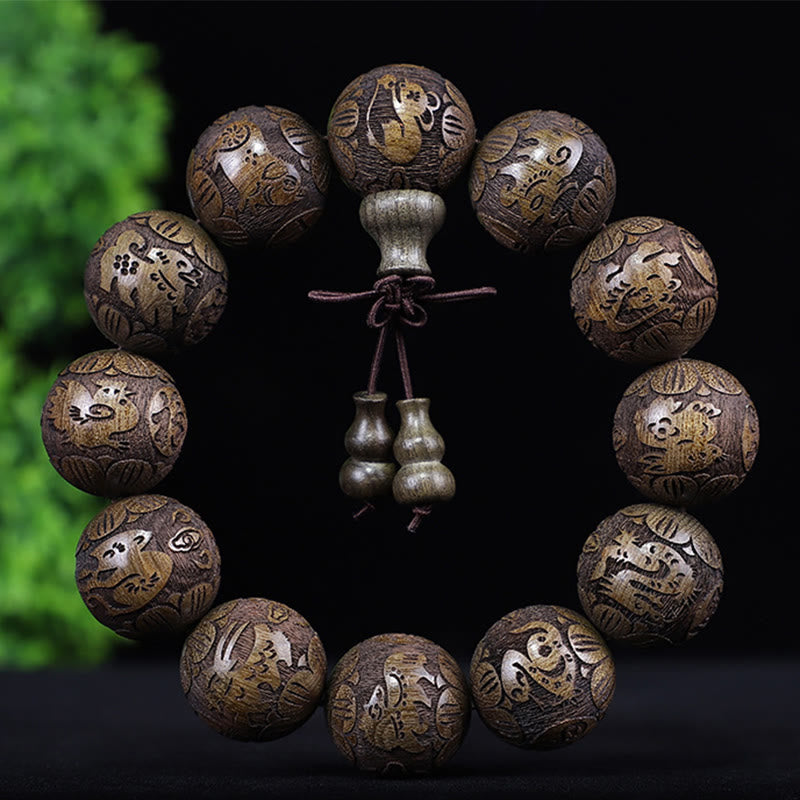 Chinesisches Sternzeichen-Armband aus Rosenholz | 12 Sternzeichen-Perlen Wärme