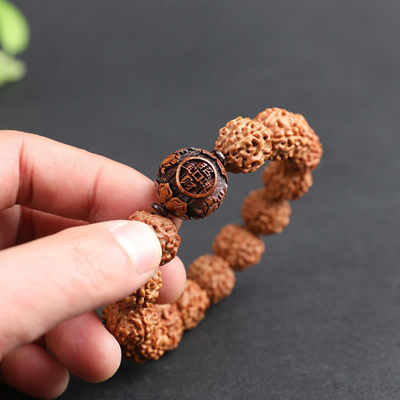 Unisex Pixiu Wealth Luck Bracelet with Rudraksha Bodhi Seed