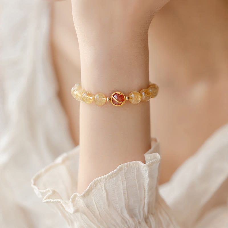 6mm Golden Rutilated Quartz Strawberry Quartz Protection Bracelet