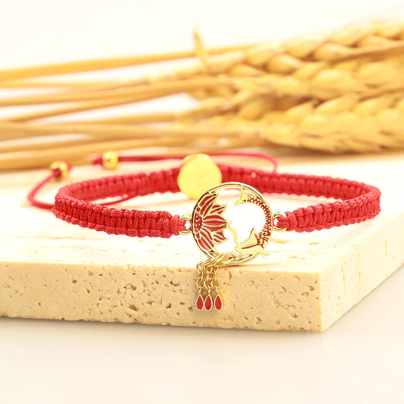 Unisex Lotus Koi Fish Lucky Red String Bracelet