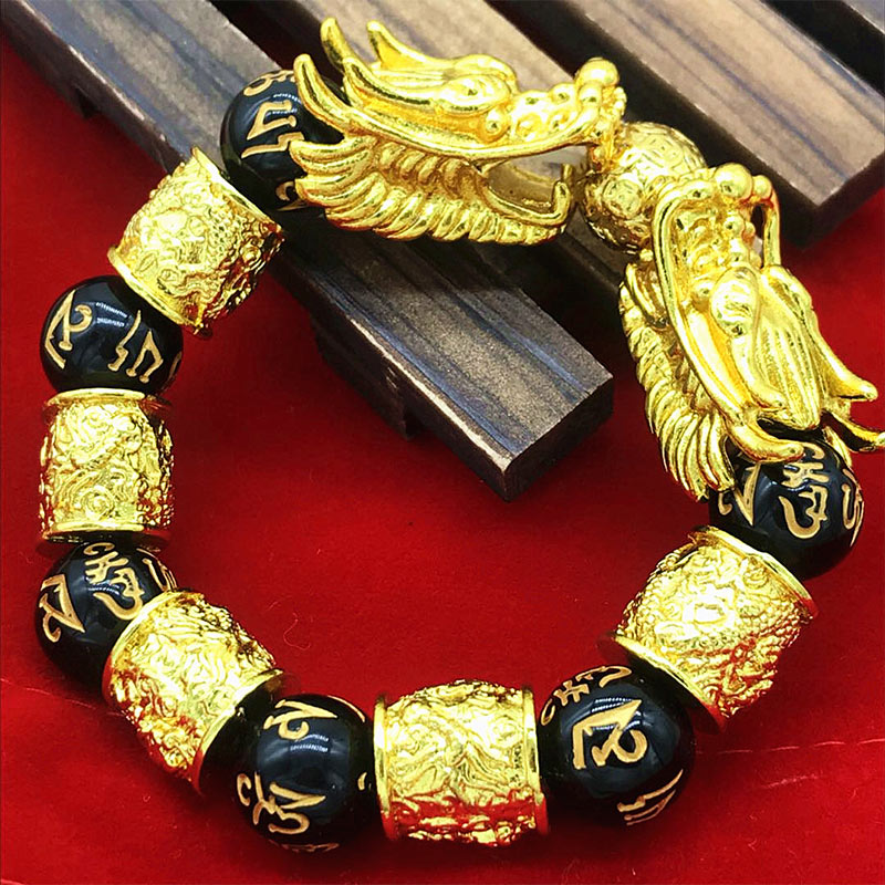 Unisex Obsidian Dragon Bracelet for Wealth & Protection