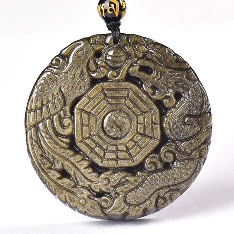 Golden Obsidian Yin Yang Healing Necklace Pendant Unisex