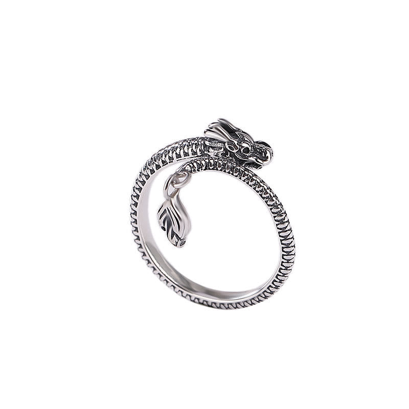 Adjustable 925 Sterling Silver Dragon Luck Protection Ring
