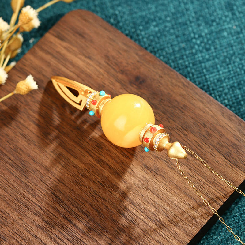 Bernsteinfarbener Vajra-Halskettenanhänger, 24 Karat vergoldet