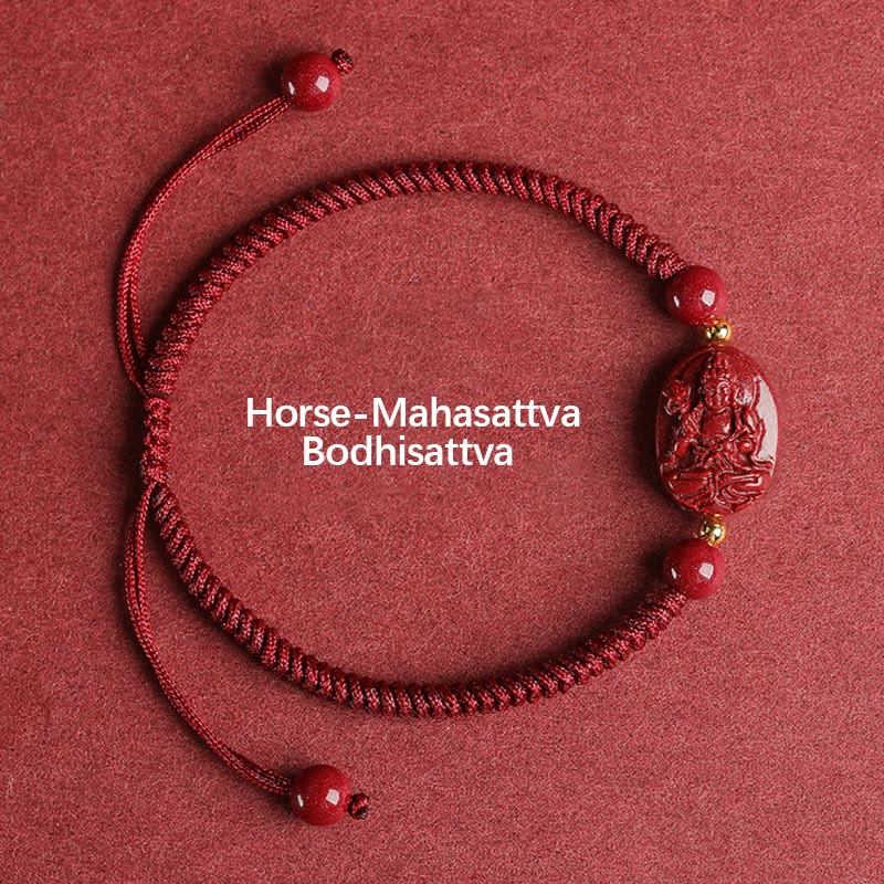 Unisex Cinnabar Chinese Zodiac Buddha Bracelet for Protection