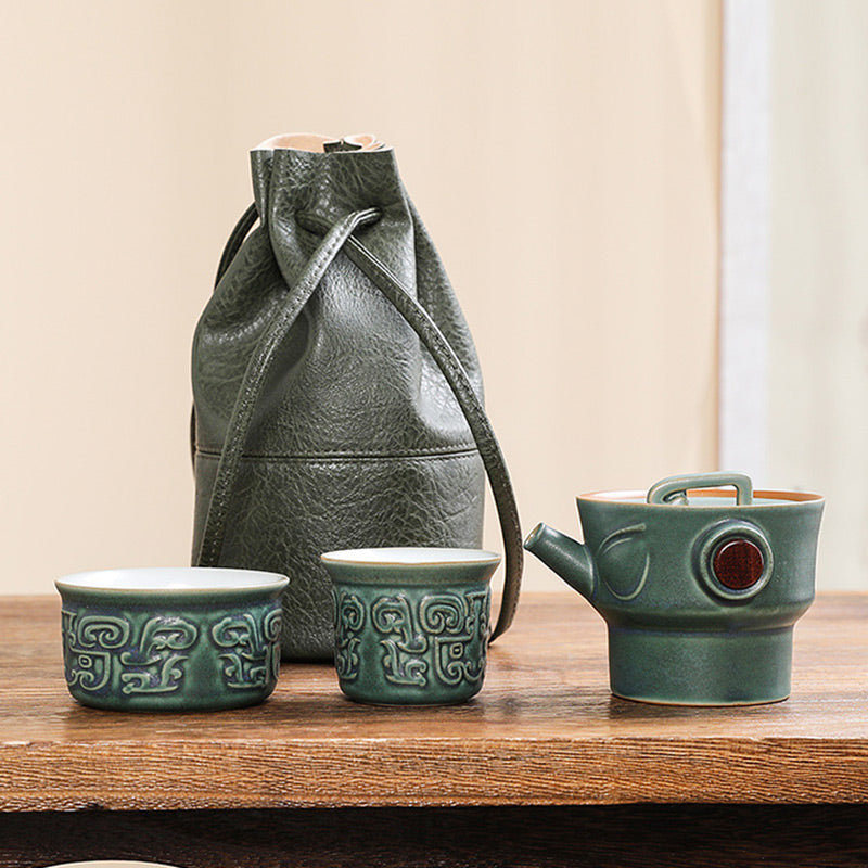 Sanxingdui Chinesisches Teetassen-Set aus Keramik | Kung-Fu-Tee-Geschenk
