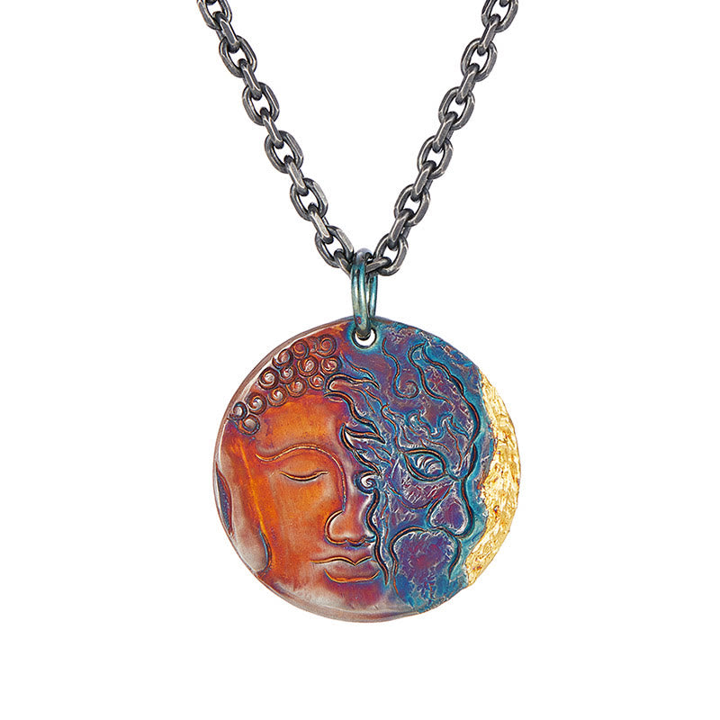999 Sterling Silver Half Demon Half Buddha Compassion Necklace