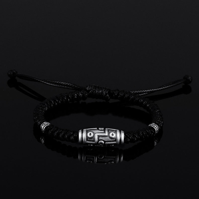 999 Sterling Silver Nine-Eye Dzi Bead Spiritual Protection Bracelet