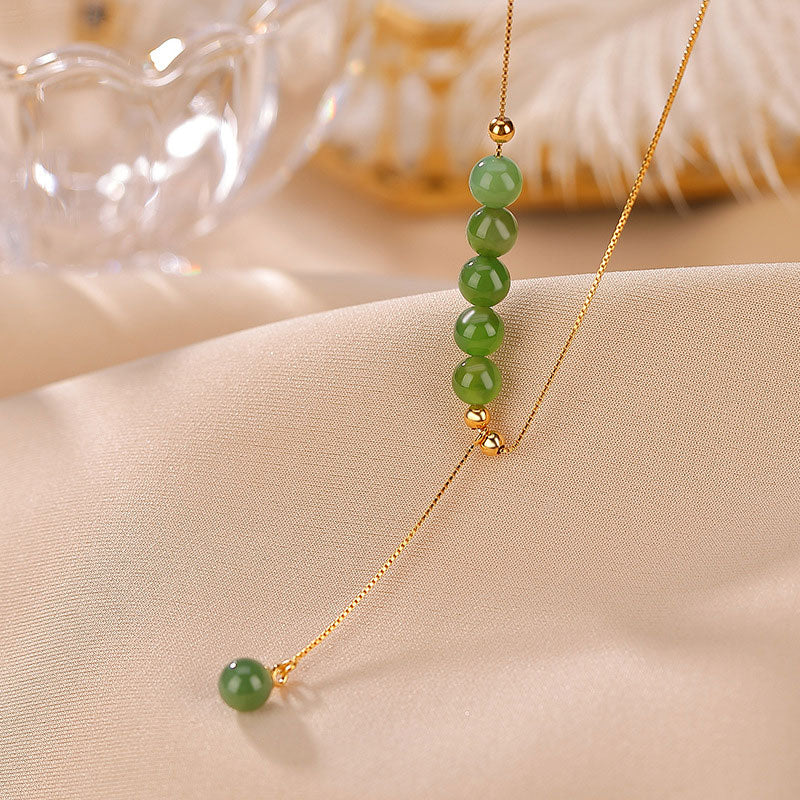 Cyan Jade 6mm Beads Healing Necklace With Sterling Silver Pendant