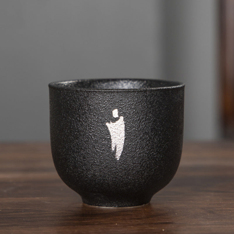 95ml Hand Painted Black Pottery Lotus Flower Ceramic Tea Cup