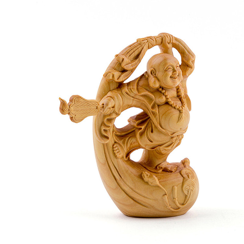 Boxwood Laughing Buddha Statue for Prosperity & Serenity