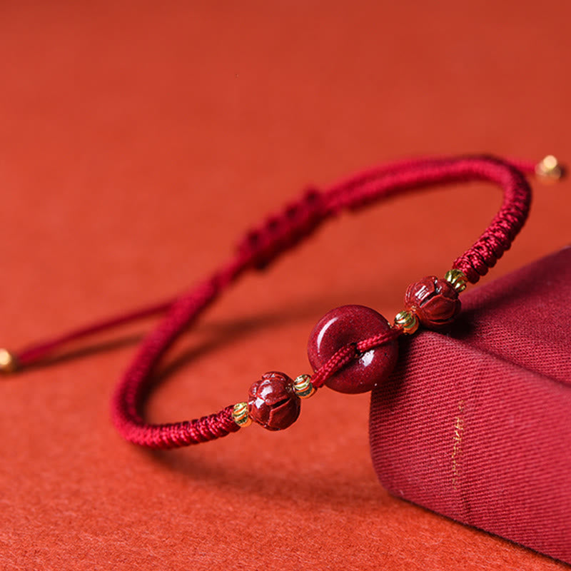 Handmade Cinnabar Peace Buckle Braided Bracelet for Calmness