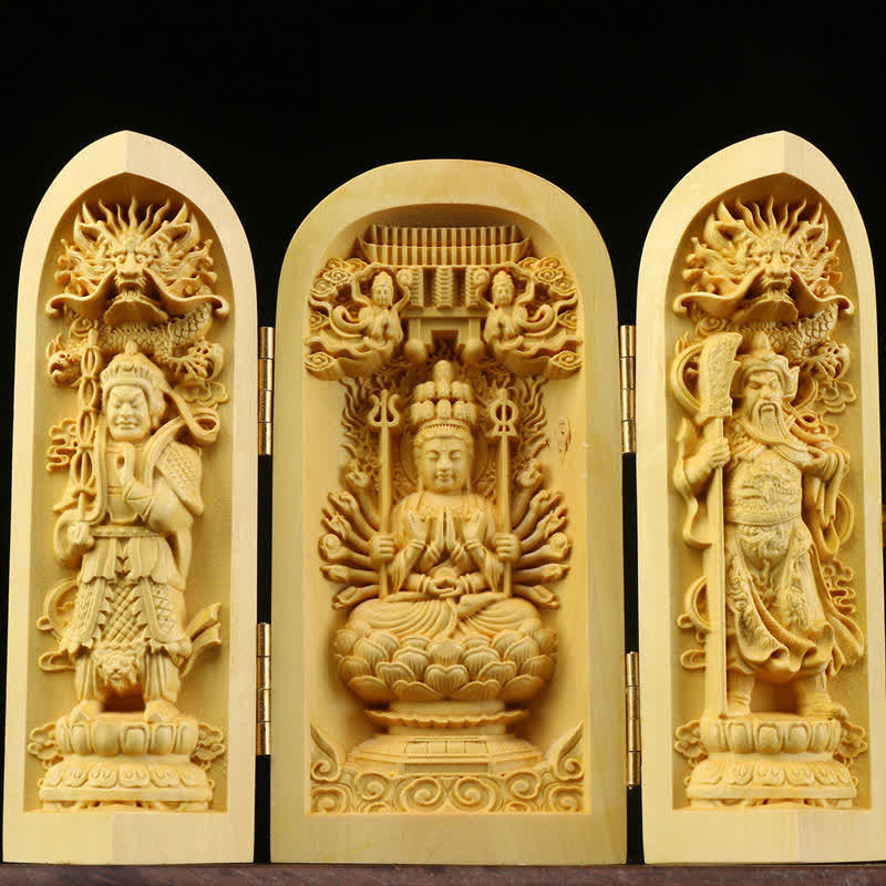 Hand-carved Boxwood Serenity Altar | Portable Prayer Altar Item