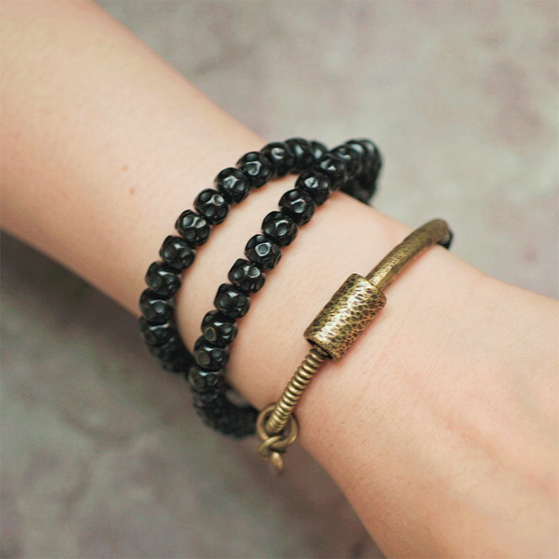 Coconut Shell Copper Spiritual Triple Wrap Bracelet