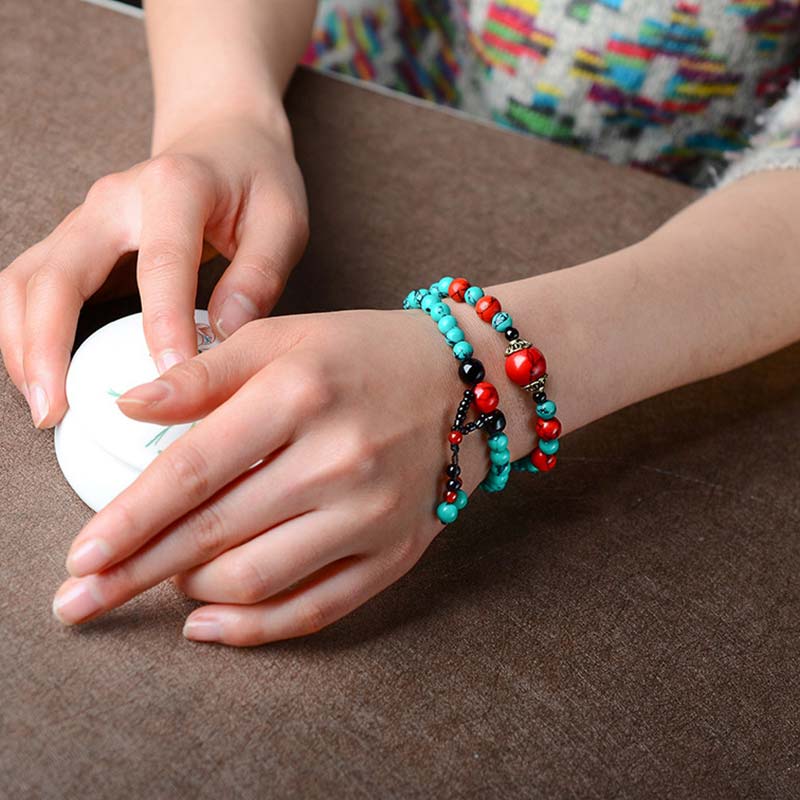 Unisex Turquoise Black Onyx Red Turquoise Protection Bracelet