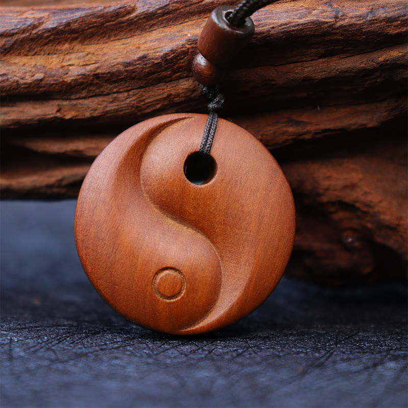Lightning Struck Jujube Wood Yin Yang Luck Necklace