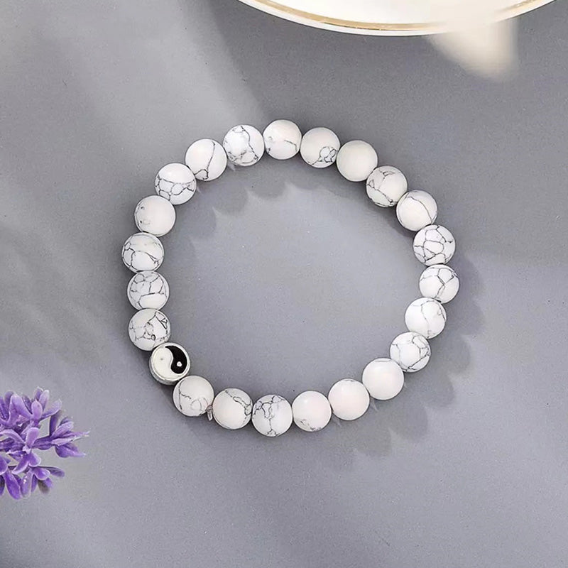 White Turquoise & Frosted Stone 3pcs Yin Yang Wealth Bracelet