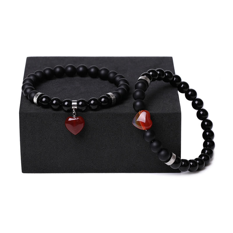 Black Onyx Love Heart Protection Bracelet 8mm Beads