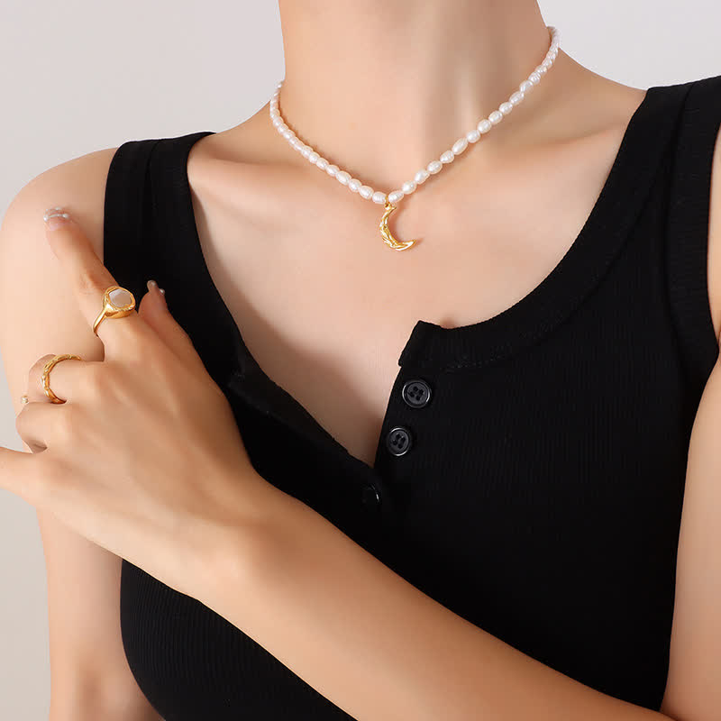 Pearl Crescent Moon Calm Necklace for Inner Peace