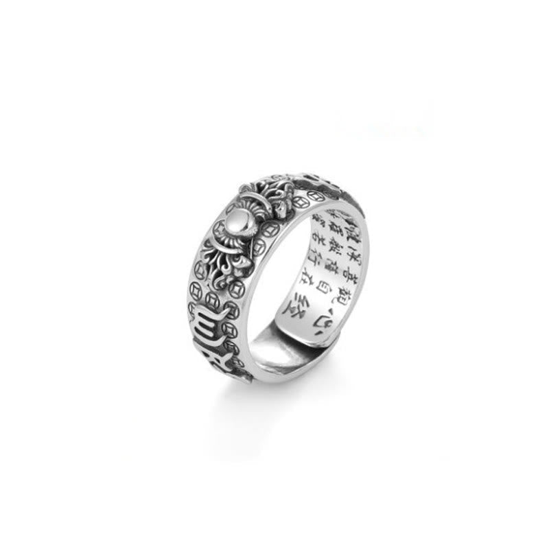 Om Mani Padme Hum Silver PiXiu Wealth Ring 990 Sterling