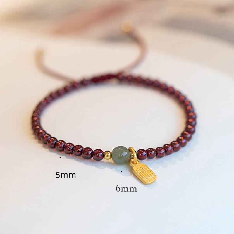 Natural Strawberry Quartz Garnet Jade Lucky Fortune Healing Bracelet