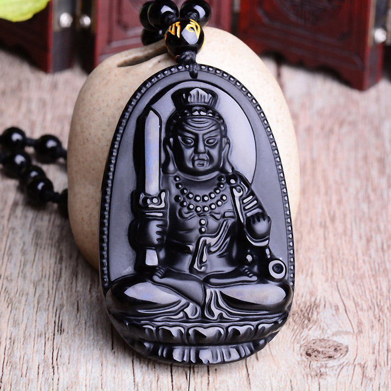Obsidian Buddha Amulet Necklace with Chinese Zodiac | Protection