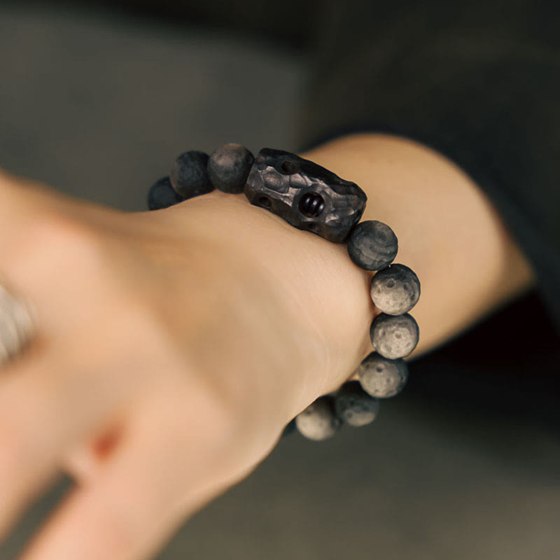 10mm Silver Sheen Obsidian Ebony Wood Soothing Bracelet