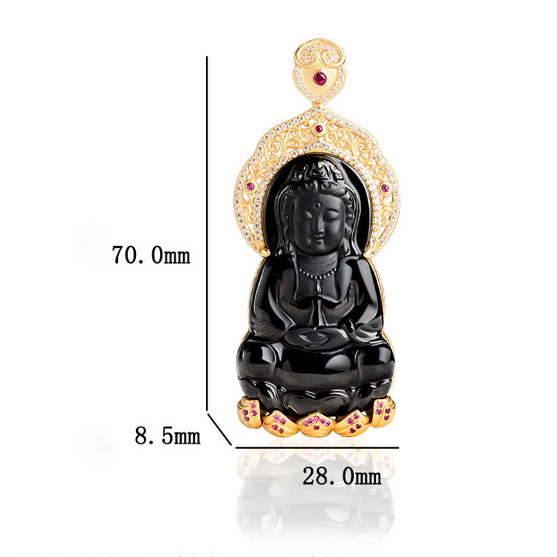 Schwarze Jade Kwan Yin Avalokitesvara Halskette zum Schutz