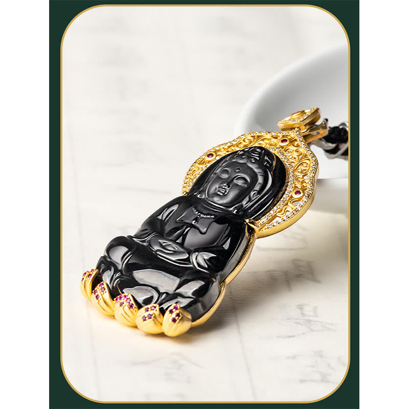 Schwarze Jade Kwan Yin Avalokitesvara Halskette zum Schutz