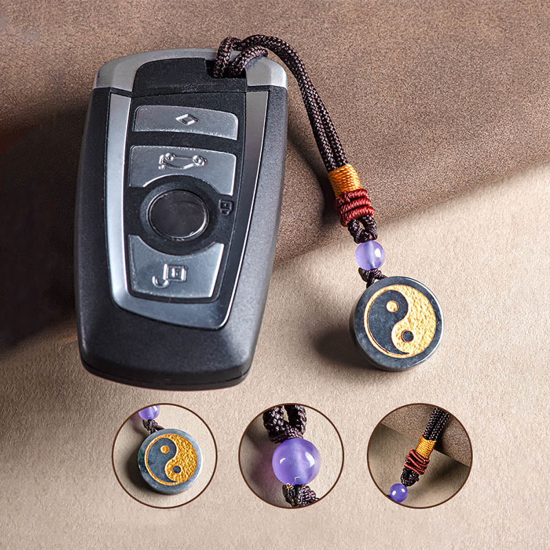 Schwarzer Jade Yin Yang Schutz Schlüsselanhänger mit Balance