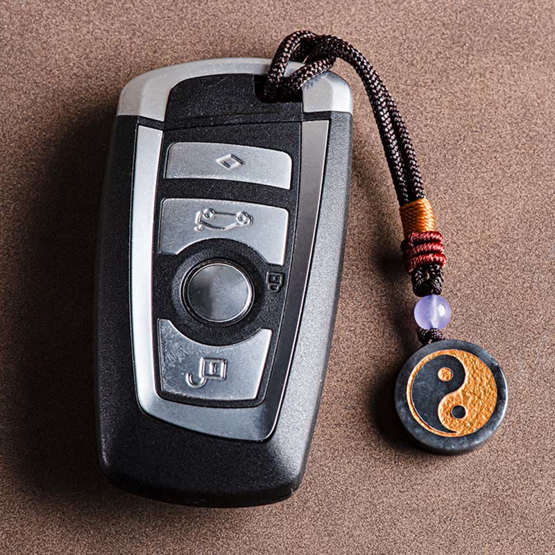 Schwarzer Jade Yin Yang Schutz Schlüsselanhänger mit Balance