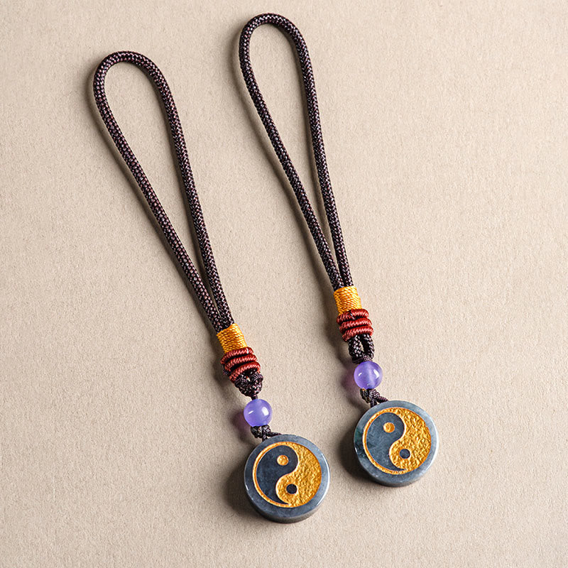 Schwarzer Jade Yin Yang Schutz Schlüsselanhänger mit Balance