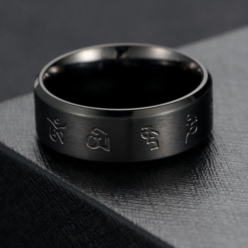 Schwarzer Jambhala Mantra Titanstahlring