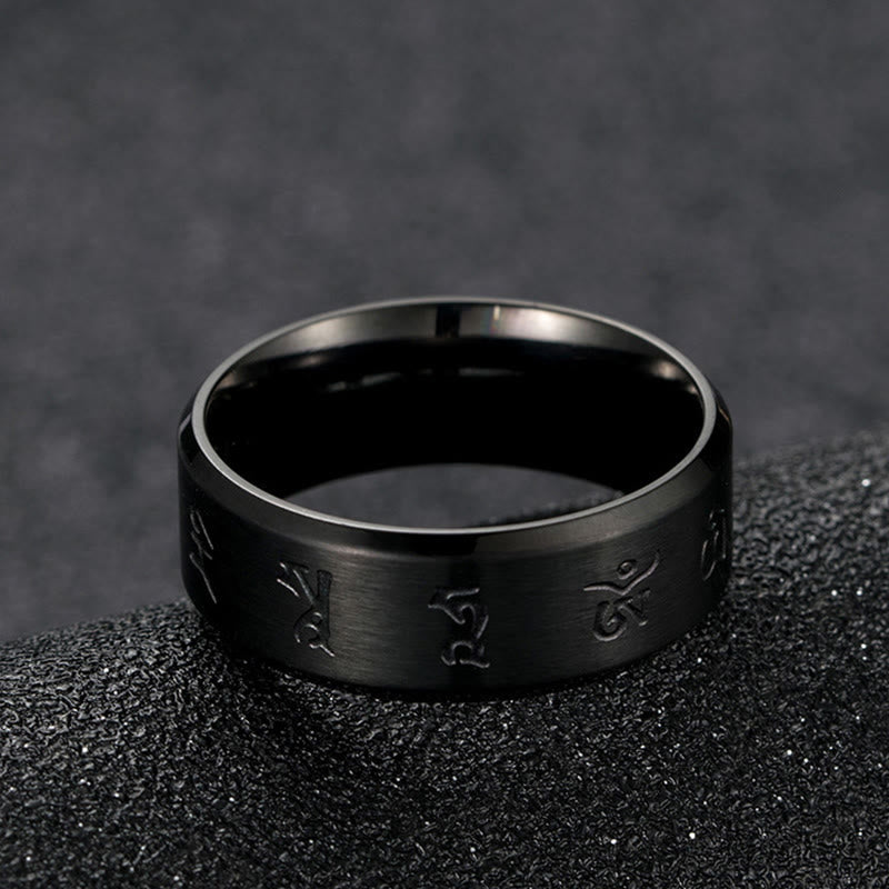 Schwarzer Jambhala Mantra Titanstahlring