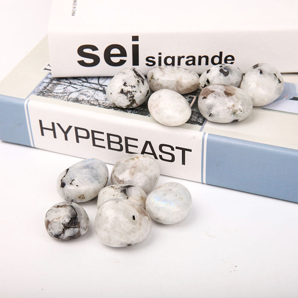 Trommelsteine ​​aus schwarzem Mondstein, 3–3,5 cm, poliert, Heilung